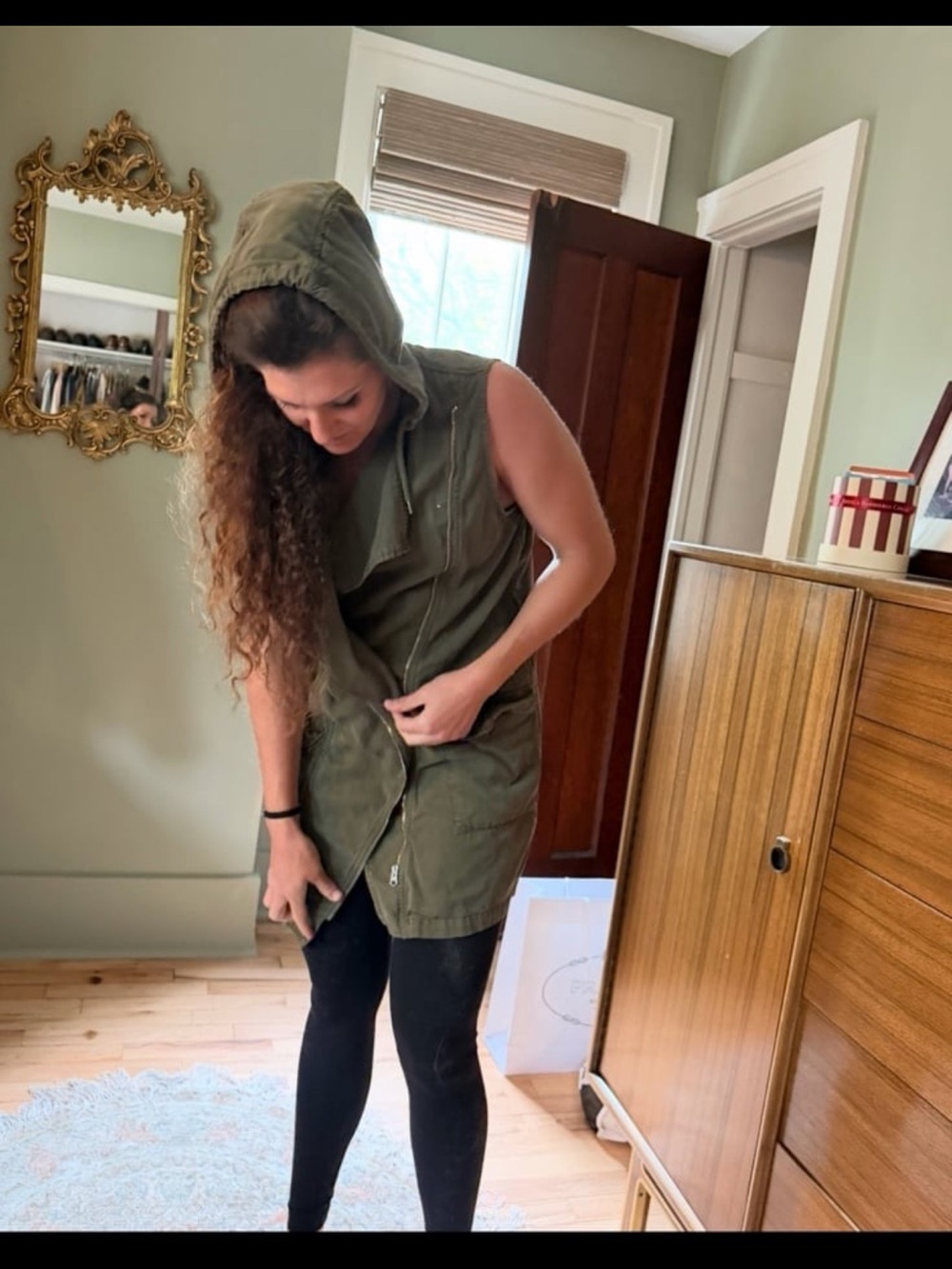 Topshop Olive Green Sleeveless Hooded Utility Jacket